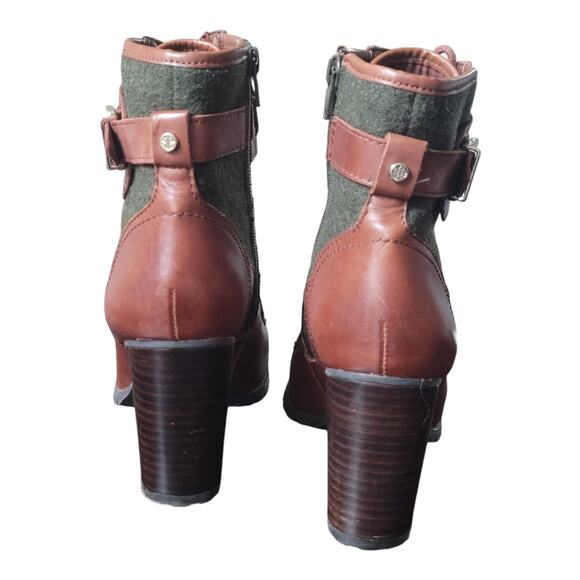 Antonio Melani Garnett Brown Green Leather Lace Up Buckle Zip Heel Boots US 7.5M - Picture 2 of 10